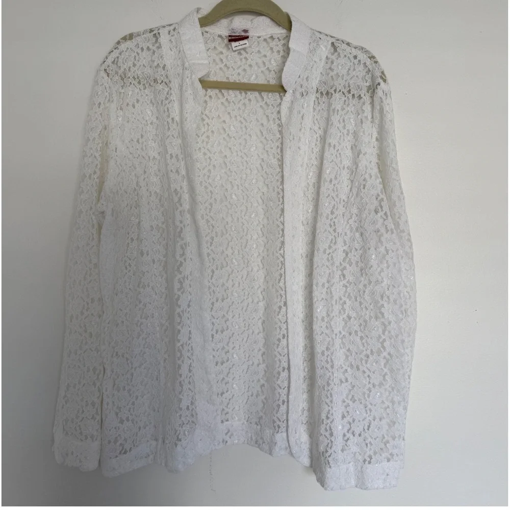 Vintage Tudor Court‎ White Floral Cut Out Open Cardigan Large Lagenlook Spring